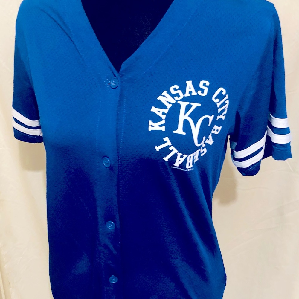 MLB Kansas City Baseball Blue and White Button-Up Jersey